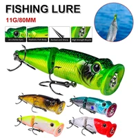 1pcs fishing lures topwater popper bait 5 color fishing bait artificial wobblers plastic fishing tackle with 6 hooks 8m11g