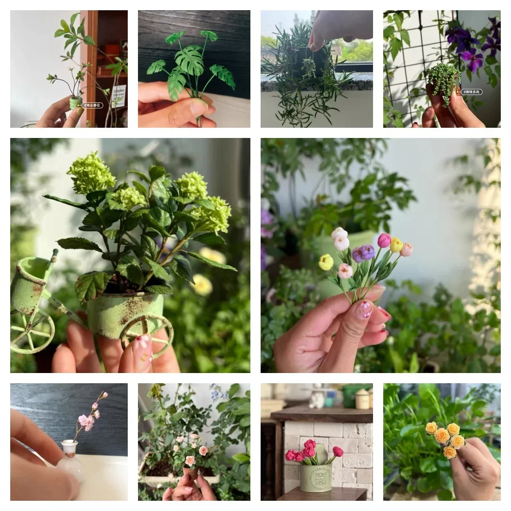 Фото miniaturowe kwiaty glina zielona roślina róża Fleshiness Model lalki bukiet ślubny scena impreza dekoracja pokoju akcesoria do domku dla lalek №1