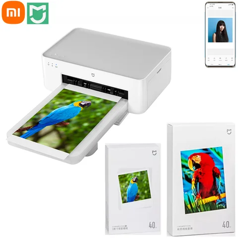 Xiaomi Mijia фотопринтер 1S с высокой четкостью и сублимацией цвета, 3/6 дюймов, портативная фотобумага, портативный смарт-принтер с дистанционным ...