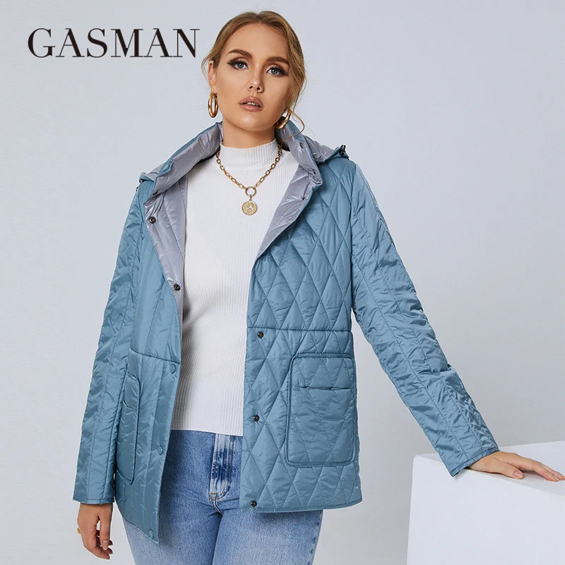 GASMAN Women's Autumn Winter jacket Double-sided parka Designer Snap Detachable hat coat women fashion brand plus size 21871