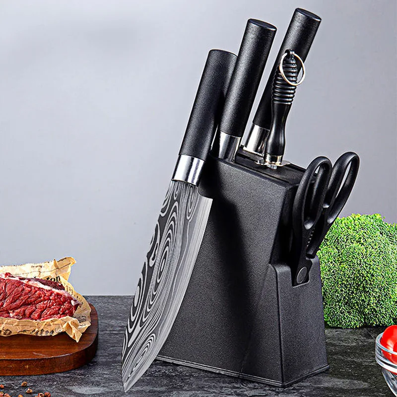 

6PCS set Chef Knife Japanese Stainless Steel Sanding Laser Pattern Knives Professional Sharp Blade Knife Cooking Tool