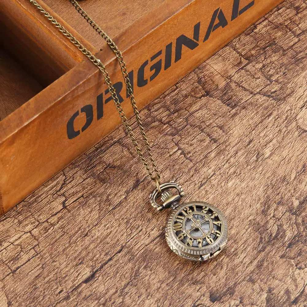 

Vintage Quartz Pocket Watch Necklace For Women Men Bronze Color Watches Round Chain Hollow Number T-pocket Dress Accessories