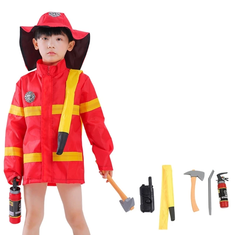 

Kid Firefighter Dress Up Outfits Boys Firefighter Costumes Firefighter Dress Up Vest with Firefighter Hat for Halloween