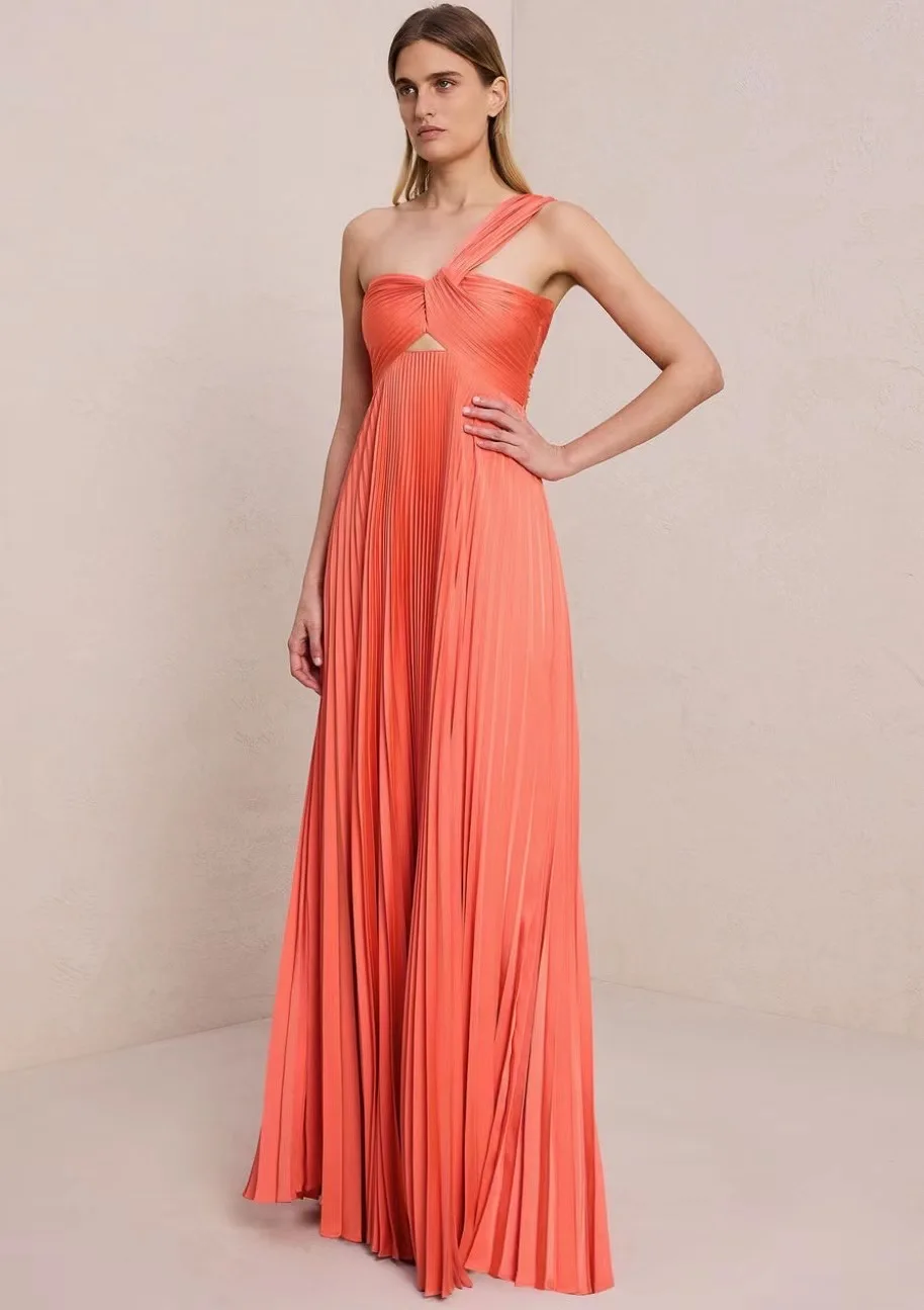 Women Sexy Knot Design Strapless Off Shoulder Pleated Event Long Dress
