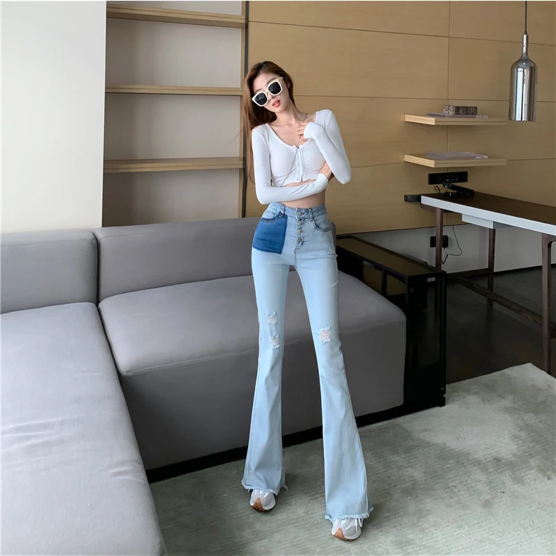 

ILARES Pant Jeans Women Female Clothing Korean Fashion Flare Jeans Woman High Waist Women's Pants Y2k Streetwear Vintage Clothes