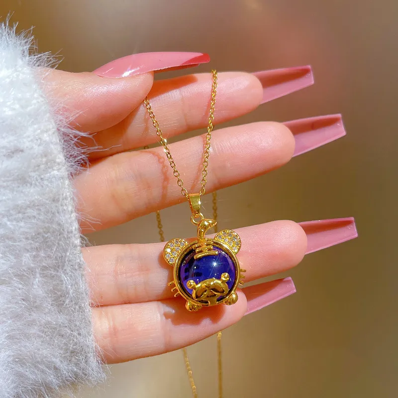 

New Warm Stone Tiger Pendant Necklace Korean Version Gold-Encrusted Clavicle Chain Women's Light Luxury Temperament Jewelry