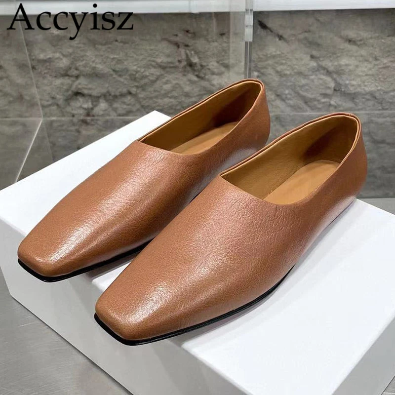 

Женские туфли без задника, натуральная кожа, квадратный носок, Повседневная модная обувь на плоской подошве, мягкие лоферы, лето