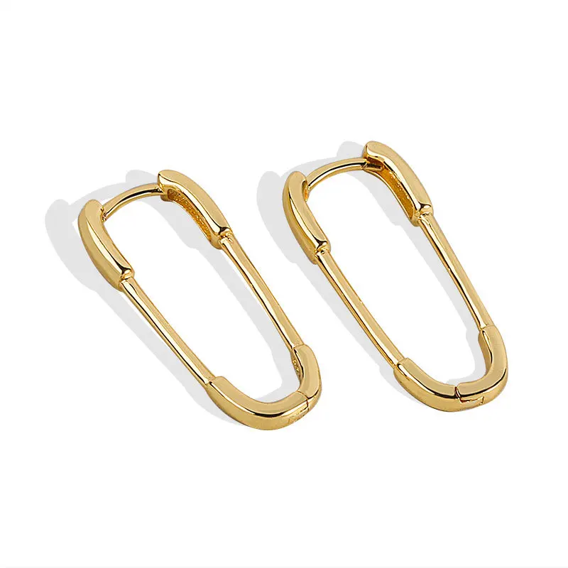 

925 Sterling Silver Earrings for Charm Women Trendy Jewelry Vintage Simple Party Accessories Gold Color Paper Clip Shape Earring