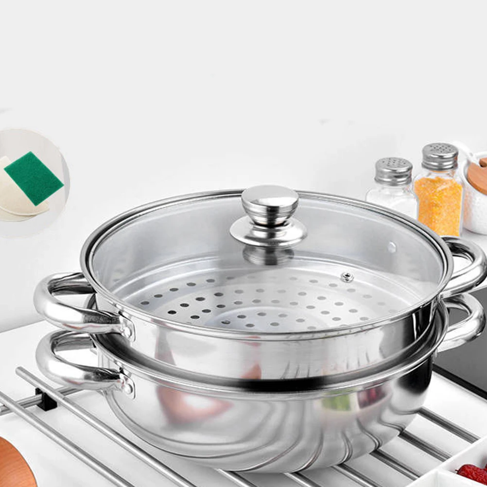 

1Pc 28cm Multifunctional Steam Pot Double Layers Stockpot Stainless Steel Steamer Cooking Boiler Silver