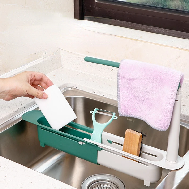 Телескопическая полка для раковины органайзер кухонных раковин держатель губки