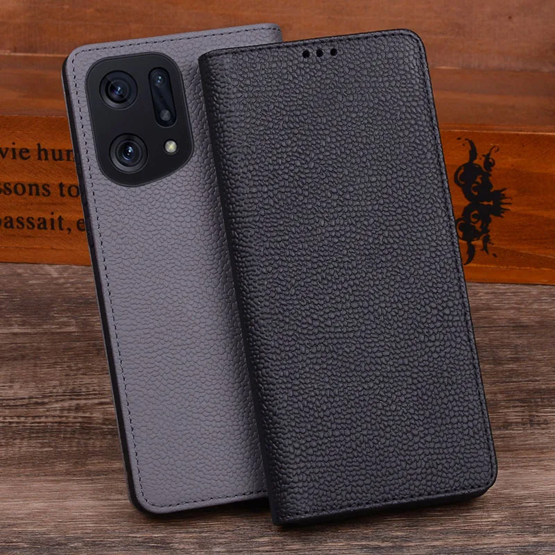 Hot Sales Luxury Genuine Leather Flip Phone Case For For Oppo Find X5 Pro Leather Half Pack Phone Cover Procases Shockproof