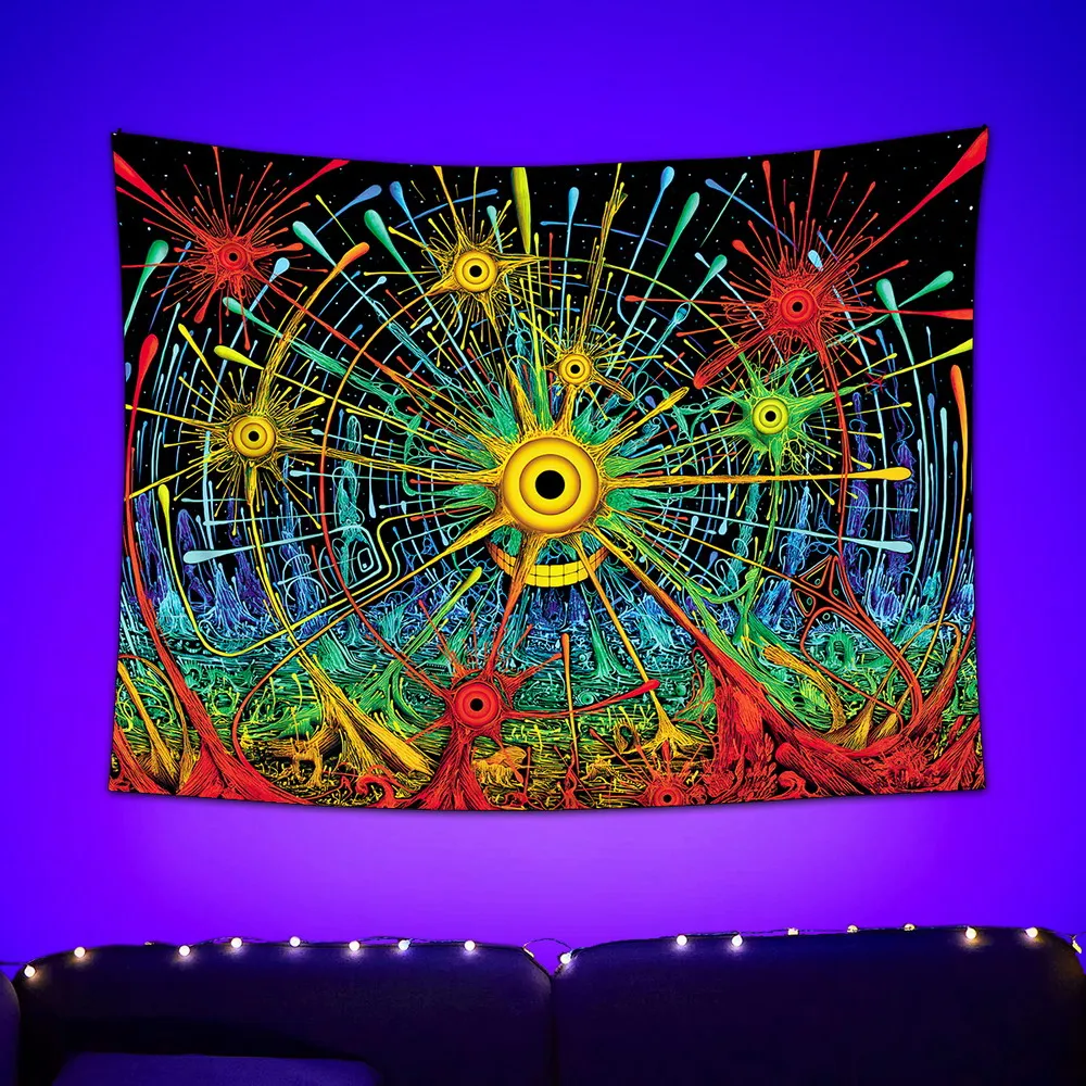 Черный свет гобелен УФ-реактивный психоделический декор в стиле хиппи настенный подвесной для спальни, общежития, инди-комнаты
