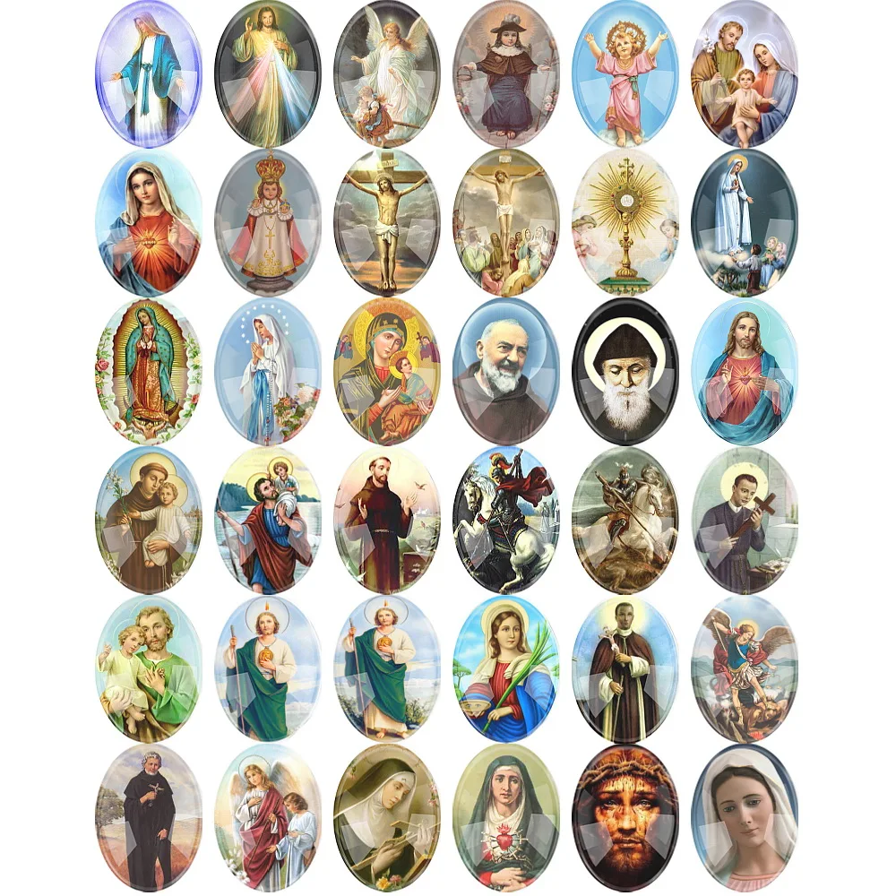 

6-20PCS Religious Cabochon Oval Glass Accessory Glass DIY Jewelry Saint Rita Crystal Mary And Jesus Demo Flat Back Making