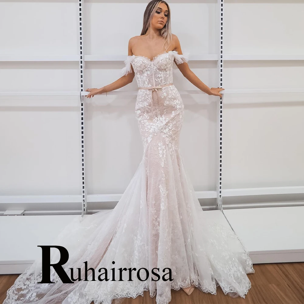 

Ruhair Fairytale Backless Wedding Dresses For Women Appliques Lace Trumpet Off The Shoulder Vestido De Casamento Custom Made