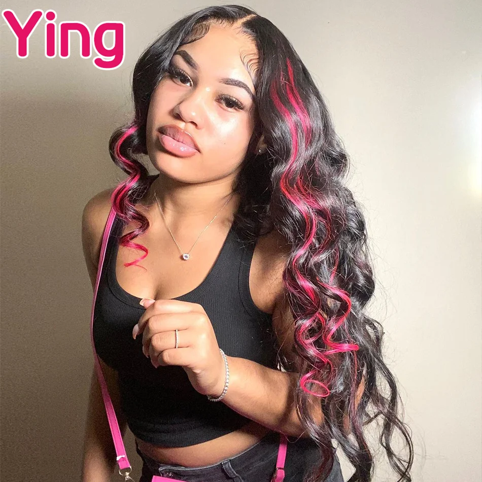 Highlight Pink Transparent 13X6 Lace Front Human Hair Wigs for Women 30 INCH 13x4 Body Wave Lace Frontal Wigs Pre Plucked Ying