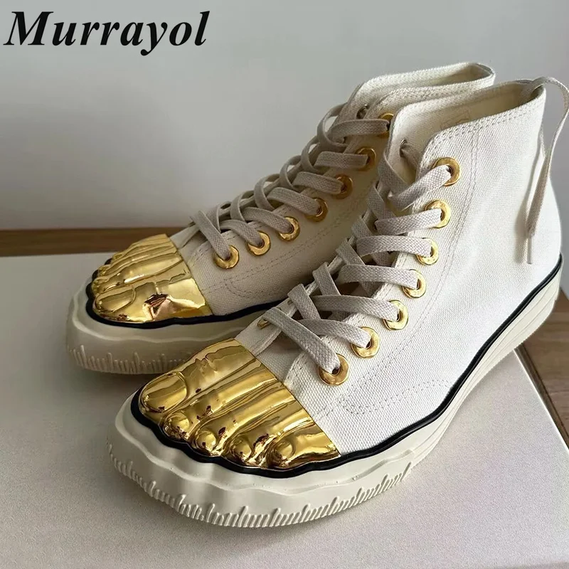 Новые туфли с высоким верхом на толстой подошве золотым носком текстильные
