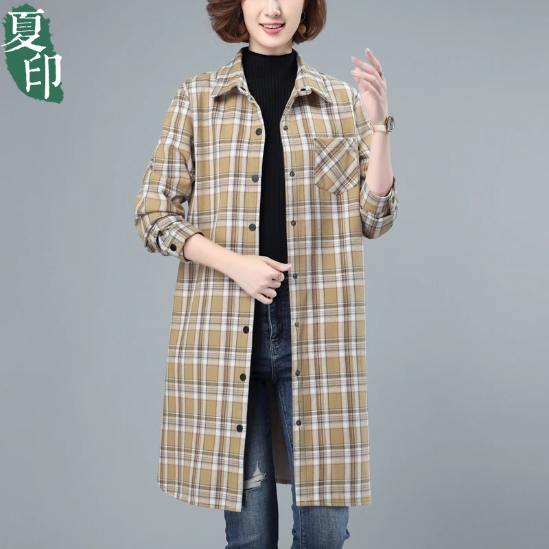 Клетчатые рубашки на флисовой подкладке женские осенне-зимние свободные