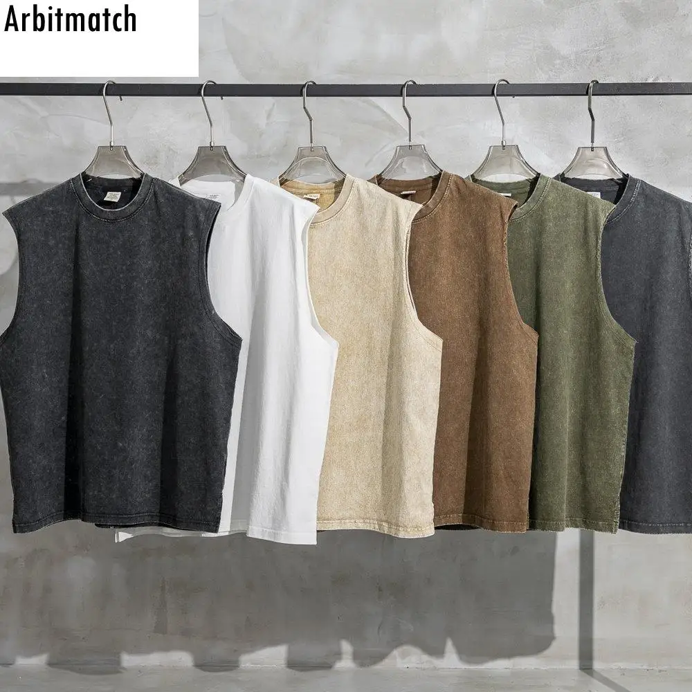 

Уличная одежда в стиле хип-хоп, винтажные варенные майки, мужские однотонные свободные винтажные повседневные жилеты с разрезом на подоле в европейском и американском стиле на лето