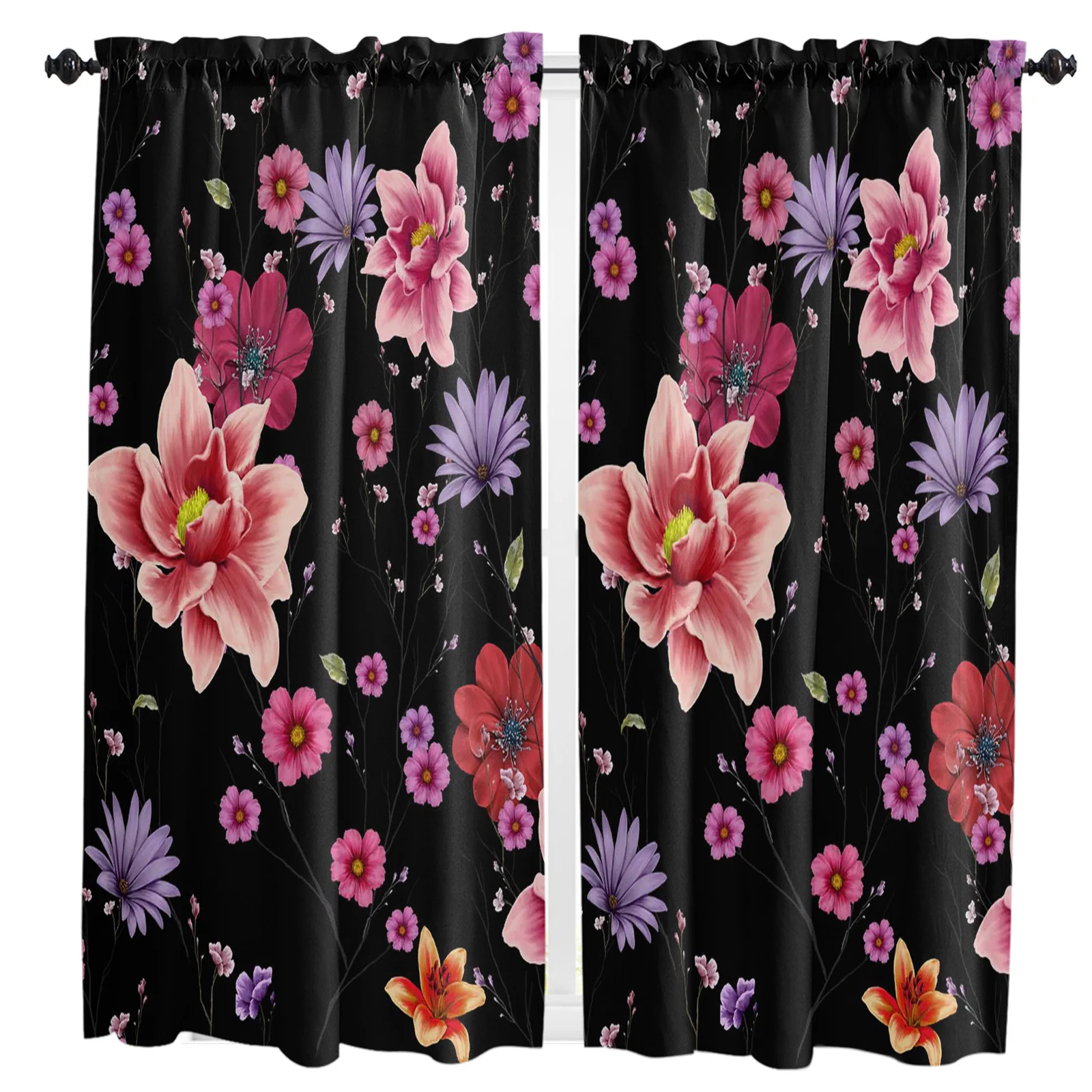 

Flower Plant Watercolor Small Curtain Rod Pocket Short Curtains Half Drapes Partition Cabinet Door Window Curtains Home Decor