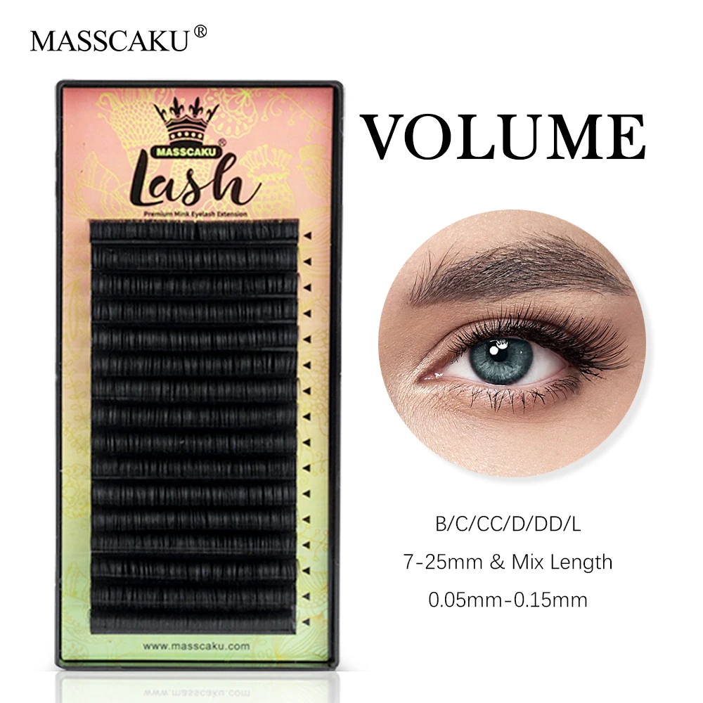 

MASSCAKU Wholesale Private Label 16Rows Classic Individual Volume Eyelash Extensions Professional Makeup Tool Soft Wispy Cilia