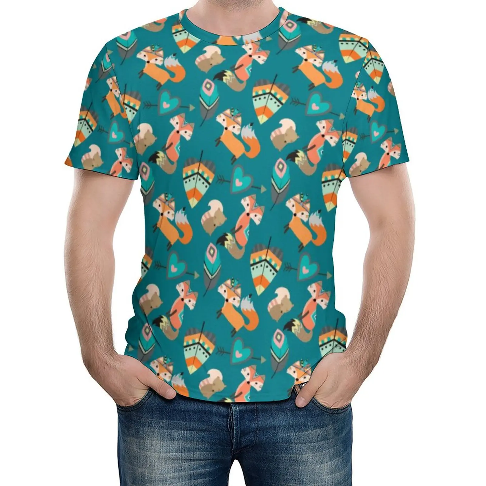 

Teal Tribal Fox T Shirt Retro Animal Print Retro T-Shirts Couple Casual Tshirt Summer Short Sleeve Custom Top Tees Plus Size