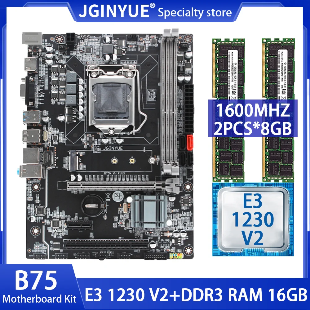 

Комплект материнской платы JGINYUE B75 LGA1155 с Intel E3 1230 V2 процессор DDR3 2 шт. * 8 г 1600 МГц оперативная память NVME M.2 B75M VH PLUS