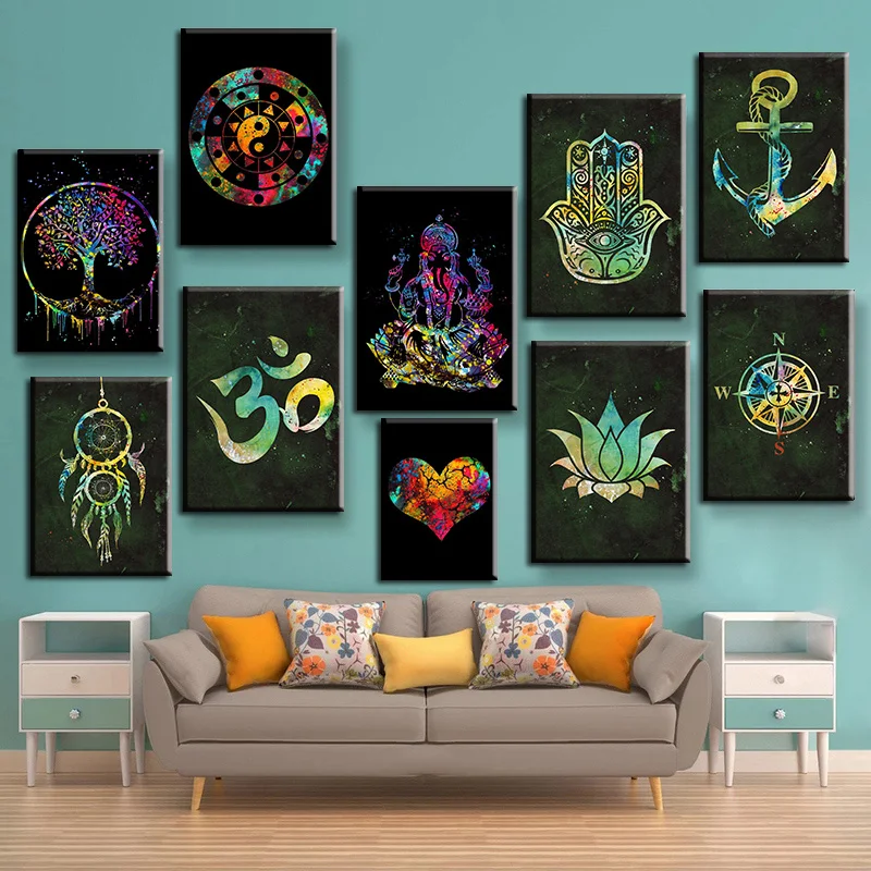 

Abstract Dreamcatcher Anchor Yoga Fitness Posters and Prints Canvas Painting Modern Wall Art Picture for Living Room Home Decor