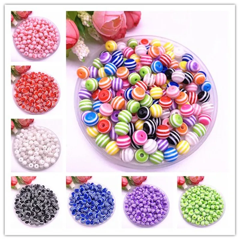 

New 6/8/10/12mm Round Resin Beads Stripe Spacer Beads for Jewelry Making Children Handcraft Department DIY Bracelet Accessories