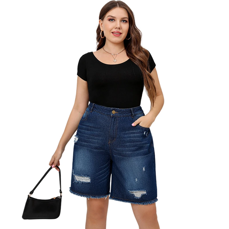 

Streetwear Plus Size Straight Short Jeans Women Korean Style 2022 Summer Knee Length Denim Shorts Jeans High Waist Cool Shorts