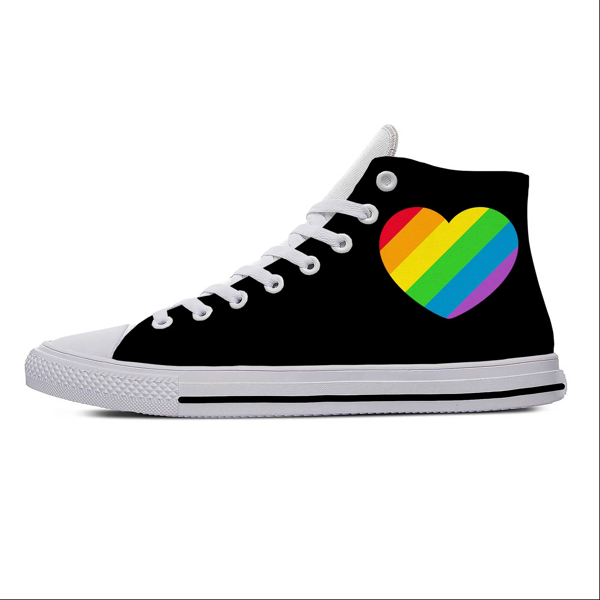 

Hot Rainbow Heart LGBT Pride Gay Lesbian Cool Funny Casual Shoes High Top Lightweight Breathable Men Women Sneakers Sports Shoes