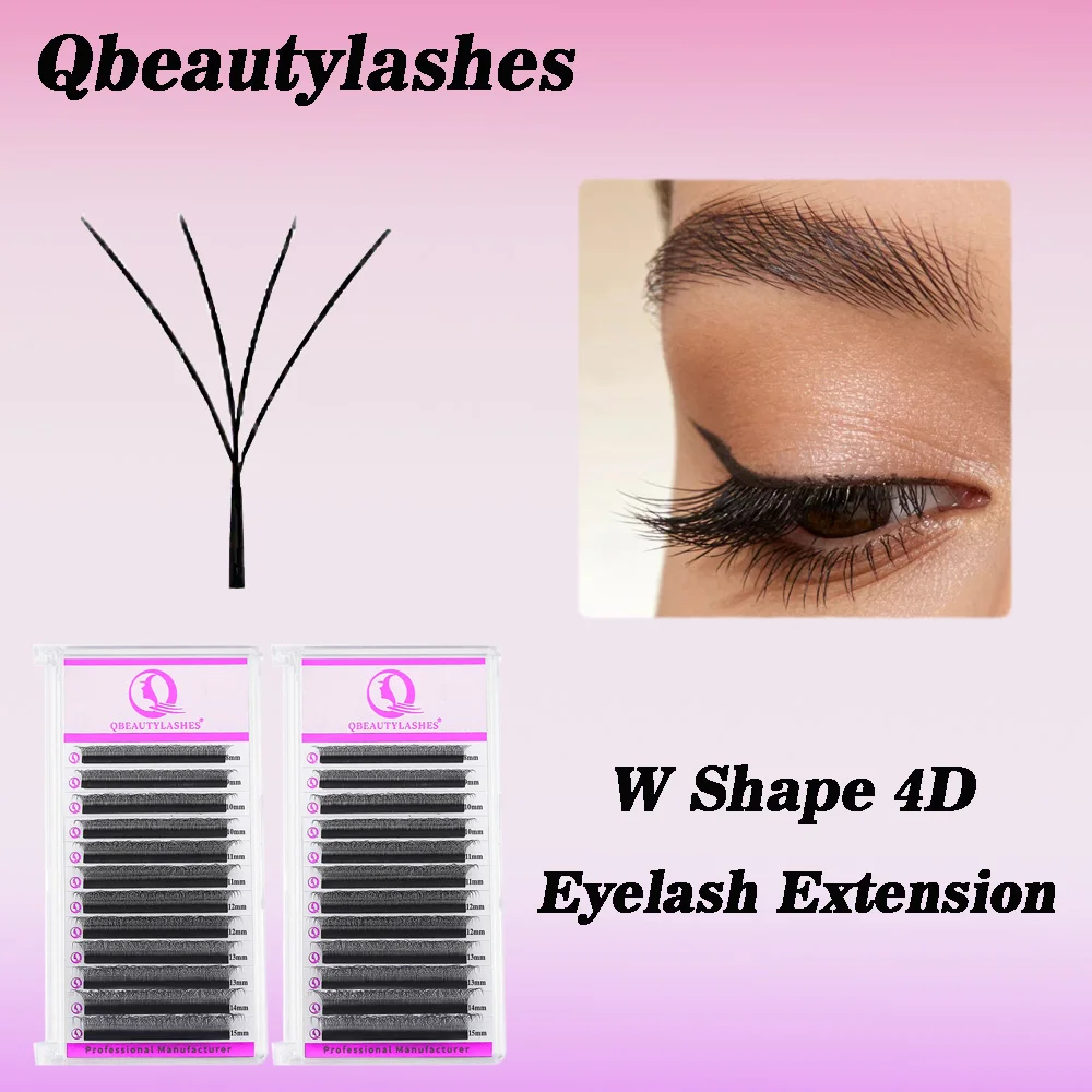 Фото Накладные ресницы Qbeautylashes 4D W-образной формы, готовые пучки Easy Fan, объемные, мягкие, с изгибом C/D, 0.07мм №1