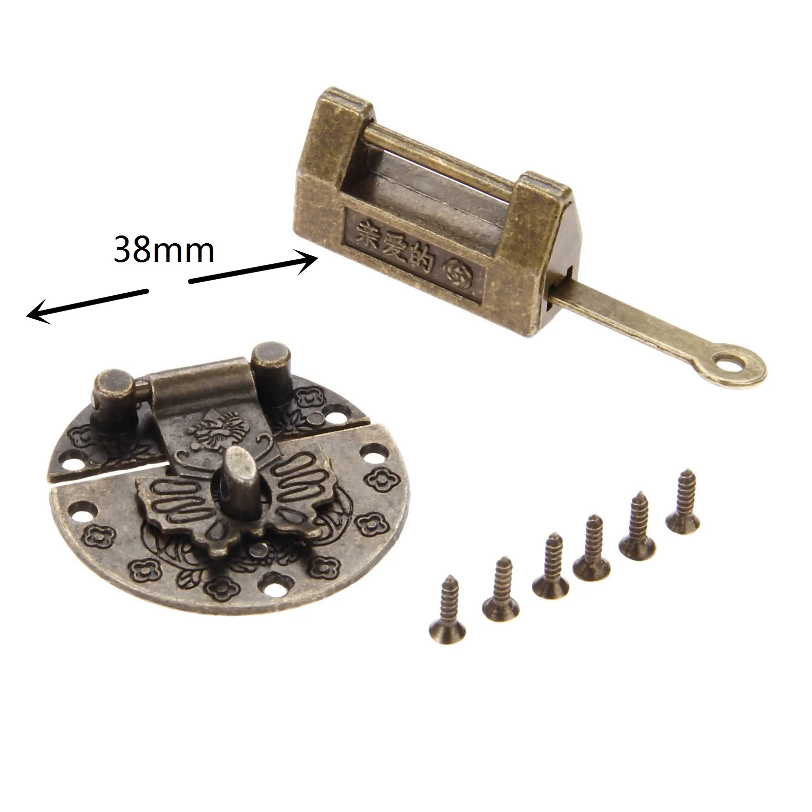 

Античная бронза замок + ящик Засов защелка старый китайский иероглиф "дорогая/I love you" ("люблю тебя" с замком застежкой w/Винты Ювелирные изделия Чехол Декор