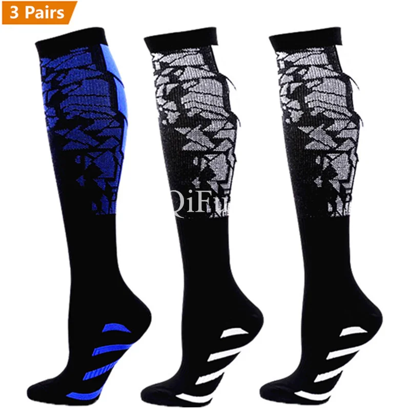 

3 Pairs Lot Pack Compression Socks Knee High Soccer Stockings Compression Socks Running Men Sports Women Floral Prints Stockings