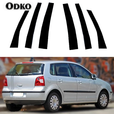 Подходит для Volkswagen Polo Mk4 (9N) 5-дверный хэтчбек 2002-2010, глянцевый черный столб, декоративная наклейка на дверь, боковое окно