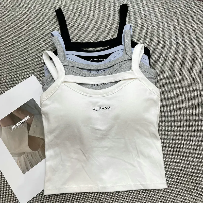 

Sexy Casual Sport Tank Top Solid Color Letter Fixed Cup Built In Bra Camisole Female Sleeveless Omighty Cami Women Clothing