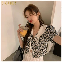 e girls blouses women peter pan collar cropped stylish elegant casual summer short puff sleeve all match female clothing chic