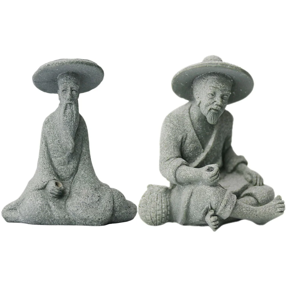 

2pcs Fisherman Ornament Bonsai Ornament Aquarium Fisherman Figurine Decors