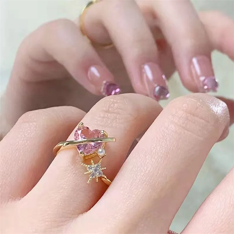 

Opening Ring Versatile Ring Fashion Fashion Lovely Pink Love 2022 New Ring