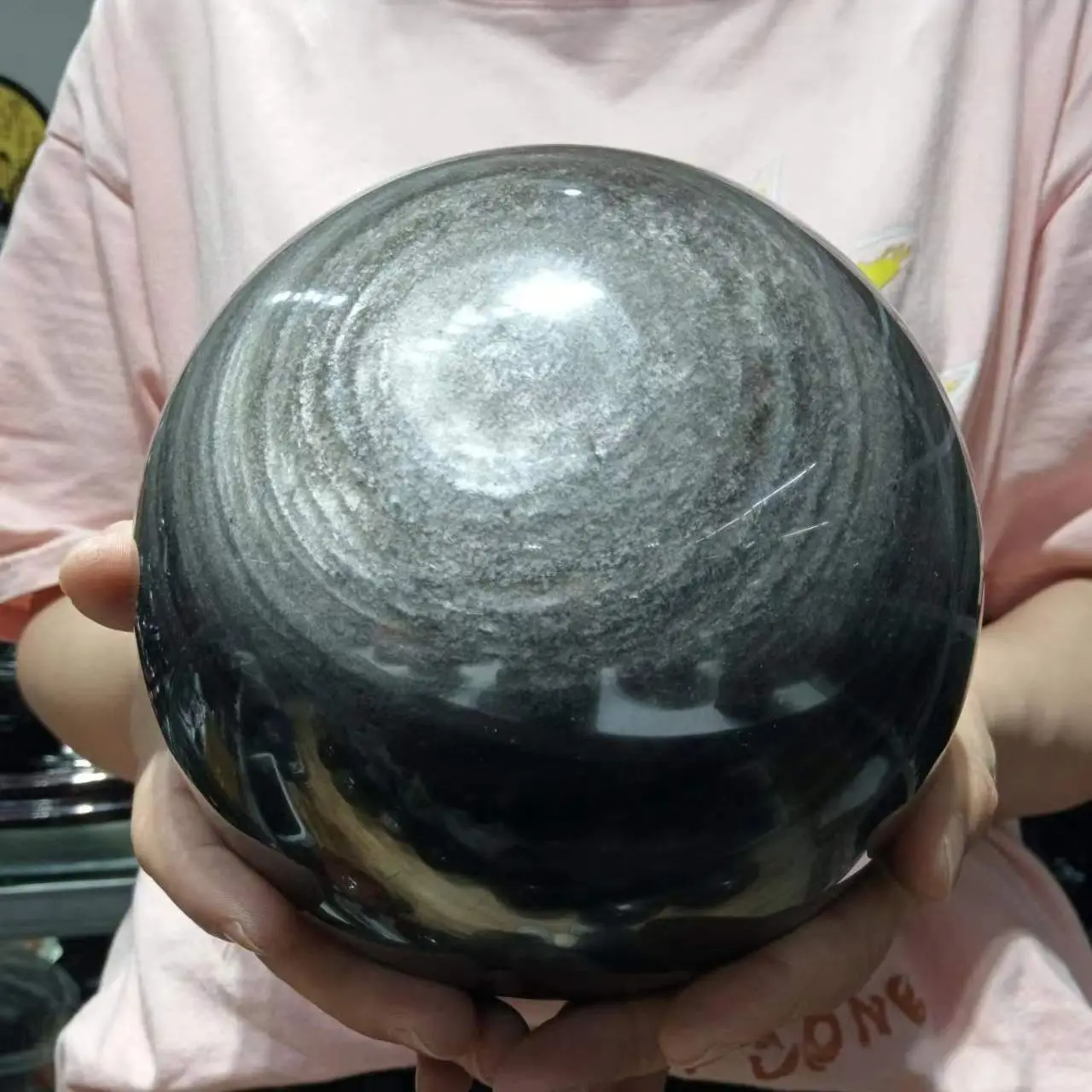 

Magical Huge Natural Silver Obsidian Quartz Crystal Ball Mineral Specimen Healing Home Office Degaussing Decorative Energy Gem