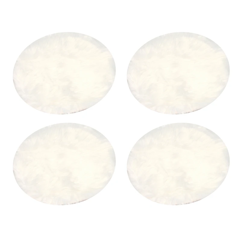 

4X Faux Sheepskin Wool Carpet 30 X 30 Cm Fluffy Soft Longhair Decorative Carpet Cushion Chair Sofa Mat (Round White)