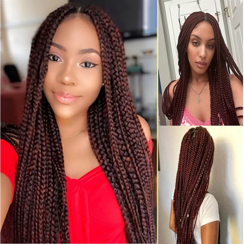 

burgundy Braided Wigs Updo Wig with Baby Africa American Women Style Hair Braided Wigs Updo Wig Synthetic Full Lace Cornrow