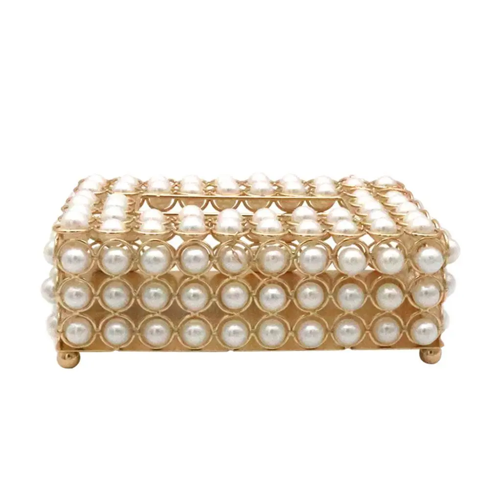 

Iron Art Simulation Pearl Tissue Box for Bathroom Countertops Kitchen Desks