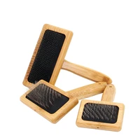 new natural bamboo handle comb and stainless steel hair brush dogs cats pets accessories tools open knot pet combs durable dense