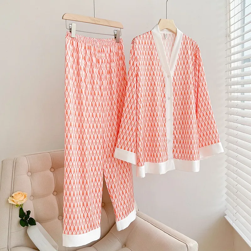 

Female Sleepwear Print Letter Loungewear Nightgown V-Neck Pajamas 2 Pieces Sleep Set Women Outfits Nightwear Casual Lingerie