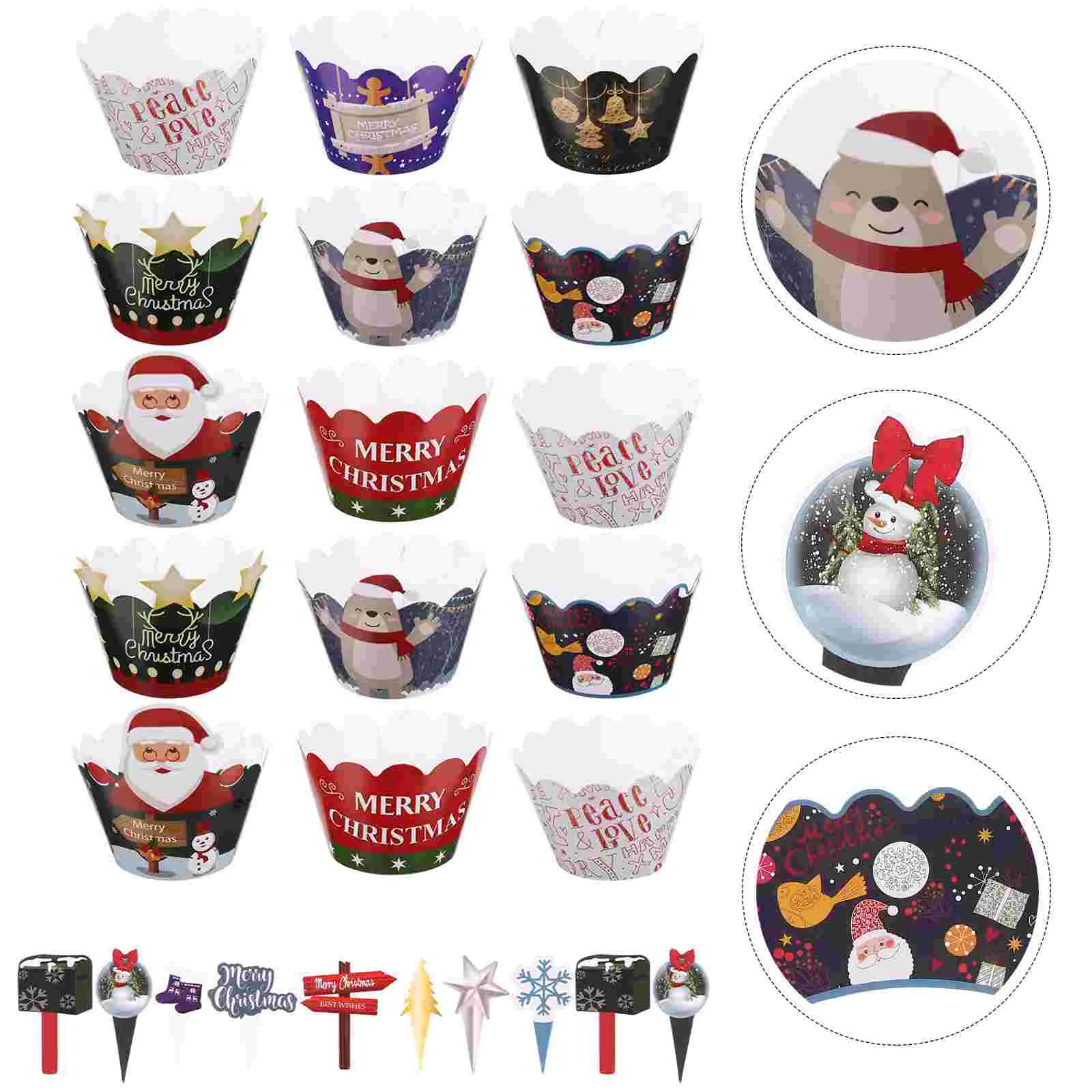

Christmas Cupcake Xmas Toppers Wrappers Cake Party Picks Paper Cups Wrapper Dessert Reveal Gender Shower Baby Glitter Stand