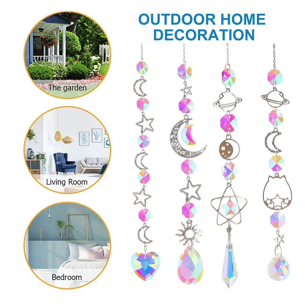 

Crystal Wind Chimes Colorful Planet Star Moon Metal Hanging Prisms Light Catcher Ornament for Window Curtain Jewelry Pendant