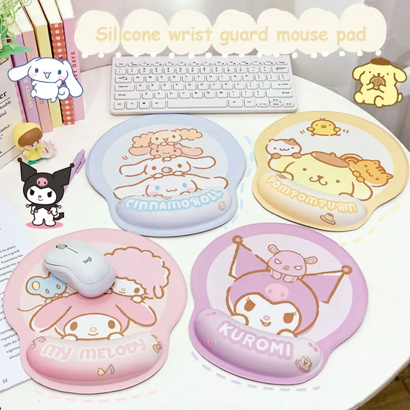 

Kawaii Sanrio коврик для мыши Hello Kitty с накладкой на запястье мультфильм Kuromi My Mellody силиконовый Противоскользящий утолщенный коврик для мыши игровой коврик