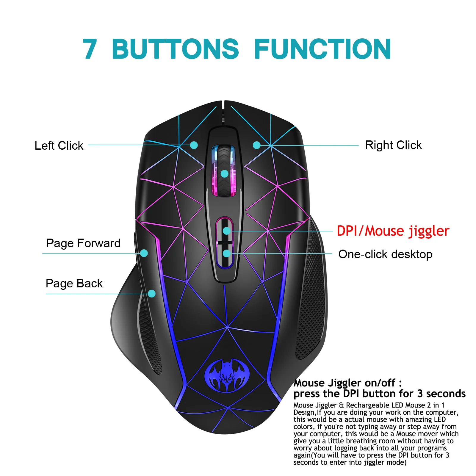 Мышь беспроводная аккумуляторная эргономичная игровая 2 4 ГГц 400 мА · ч 1600DPI