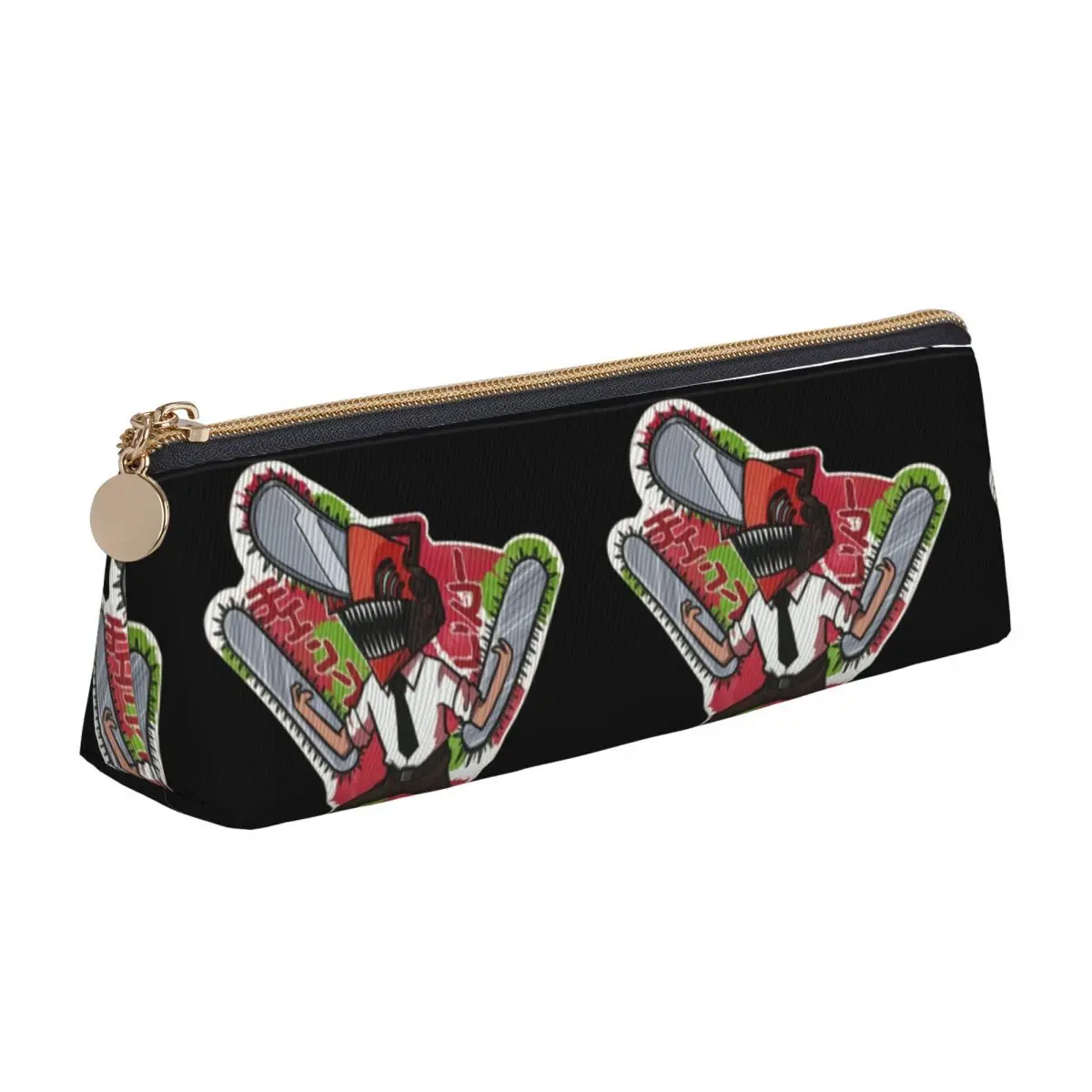 

Chainsaw Man Triangle Pencil Case Denji Transformation Three saw School Large Zipper Pencil Box Girls Kawaii Leather Pen Bags
