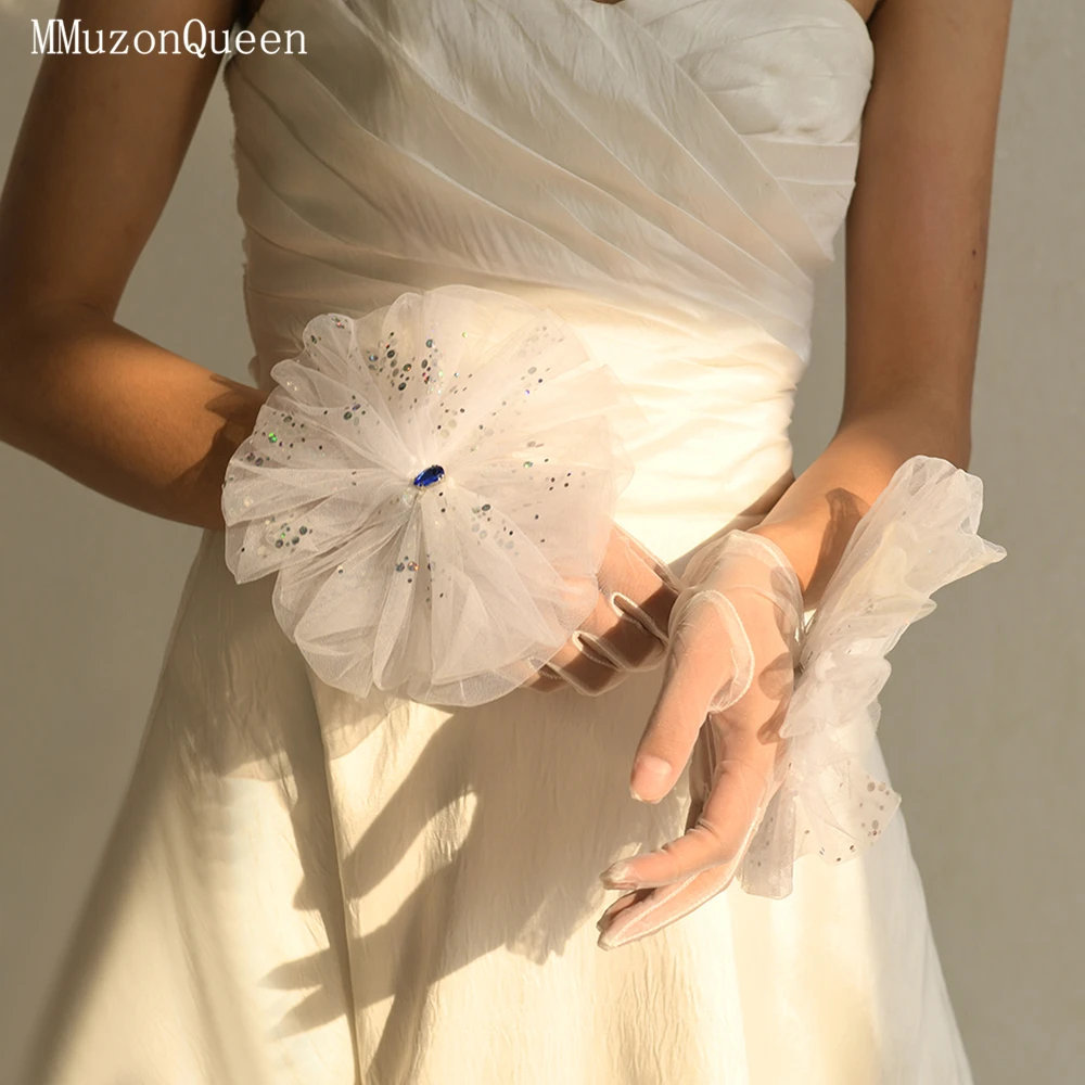 Свадебные перчатки MMQ с короткими блестками на палец украшающие свадебные